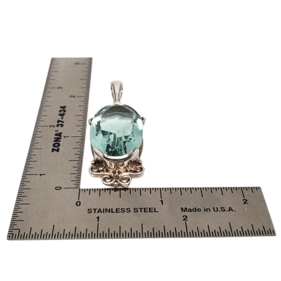 SAJEN Sterling Silver Large Oval Blue Topaz Pendant #17554 - Picture 6 of 7